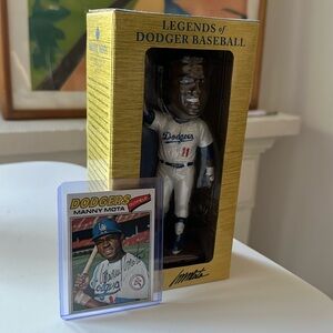 Manny Moto LA Dodgers Legend Bobblehead and Signed 1977 Topps Baseball Card